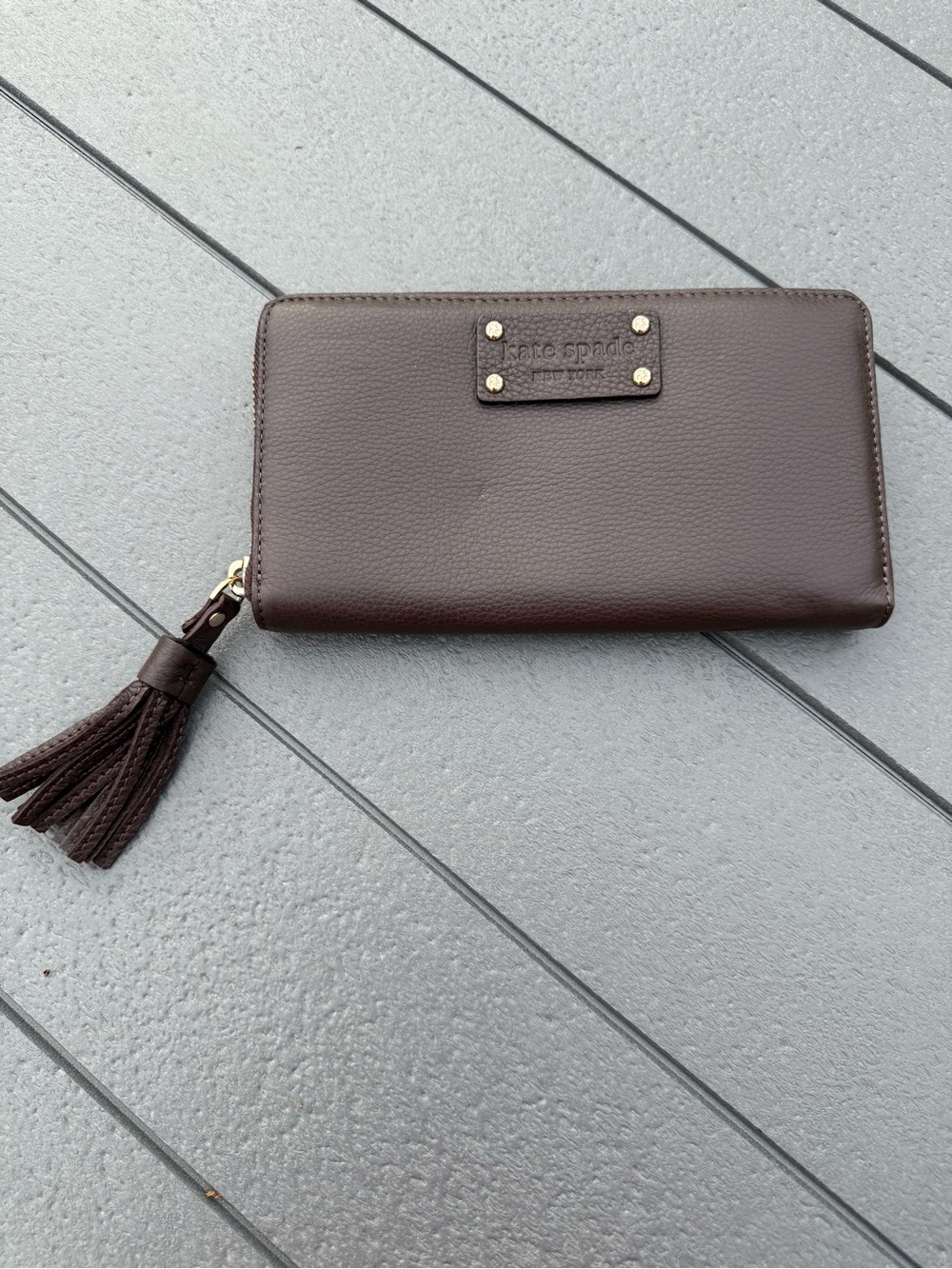 Kate Spade Wellesley Neda Brown Leather Tassel Zip-Around Wallet